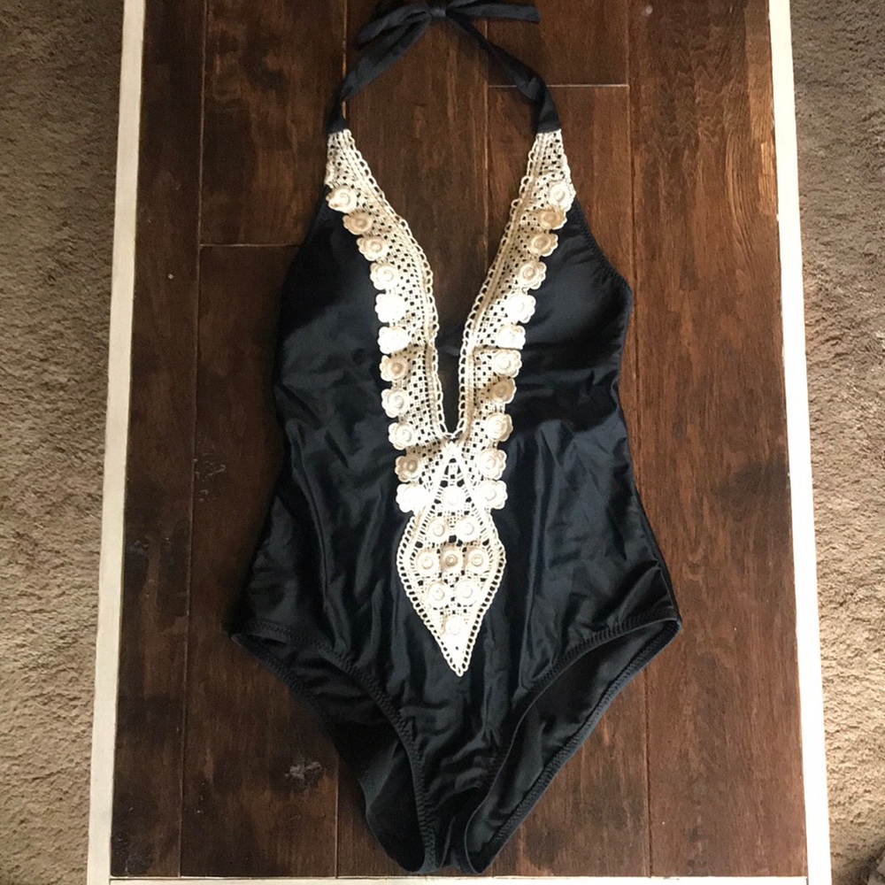 Kona Sol peek-a boo crochet 1-piece swimsuit